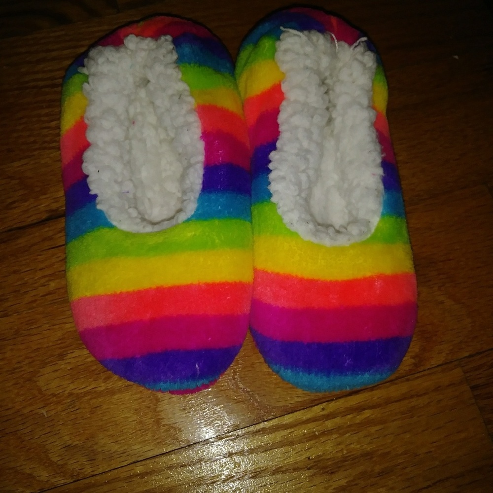 Sherpa rainbow slippers